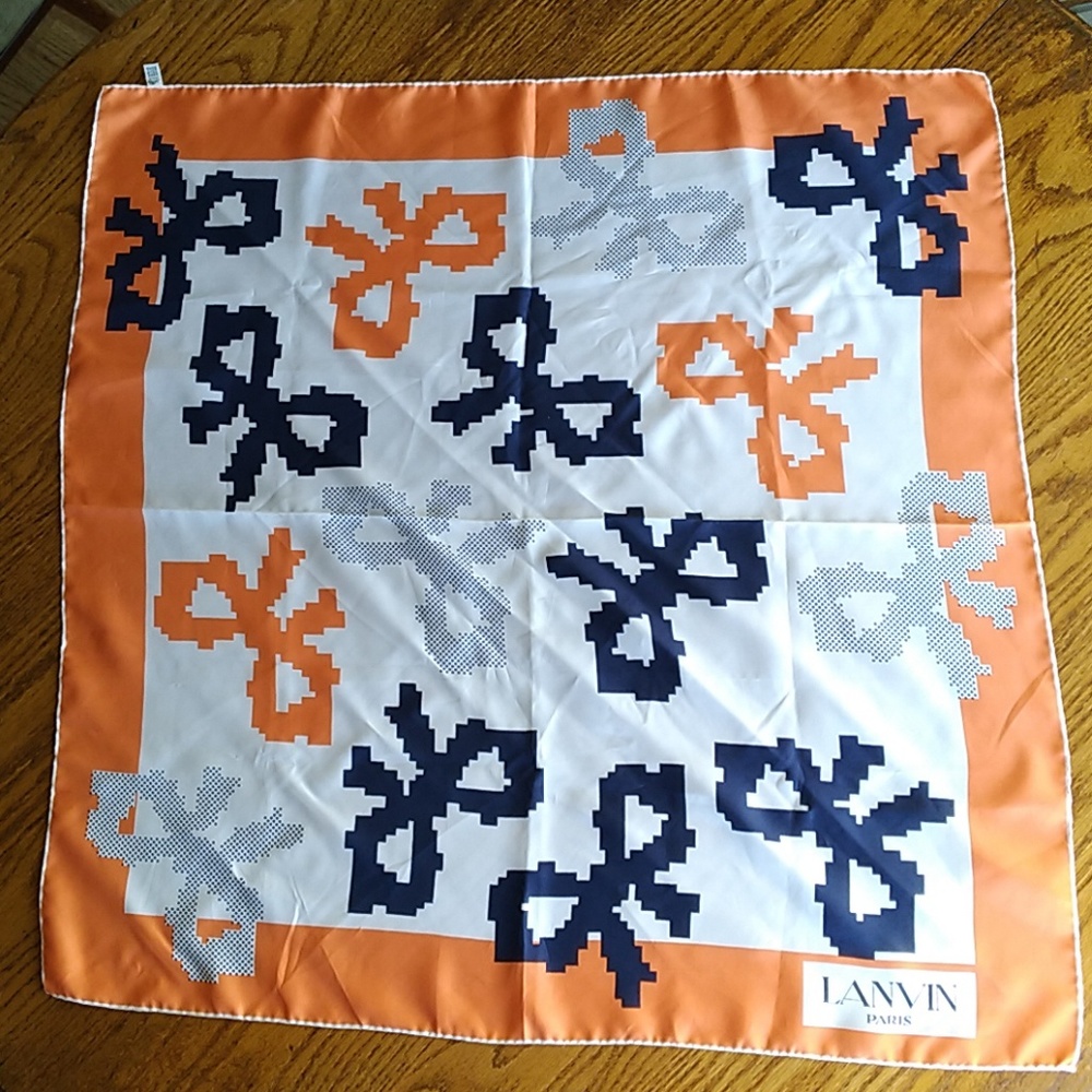 Lanvin Paris 100% Silk Blue Orange Neck Scarf